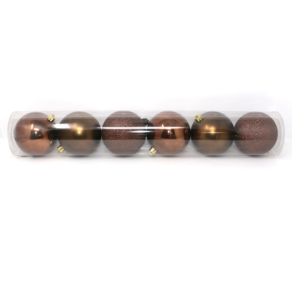 Tubo 6 Palline di Natale in Plastica 10cm Marrone 2