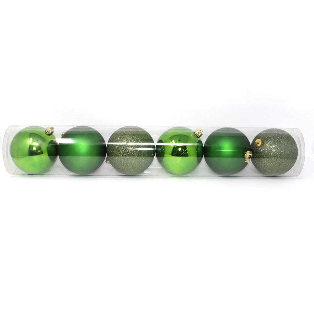 Tubo 6 Palline di Natale in Plastica 10cm Verde 2