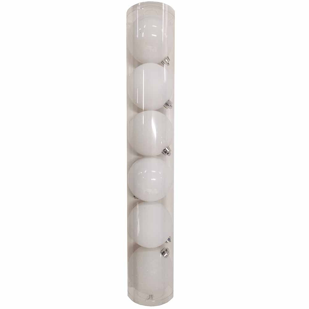 Tubo 6 Palline di Natale in Plastica 10cm Bianco 1