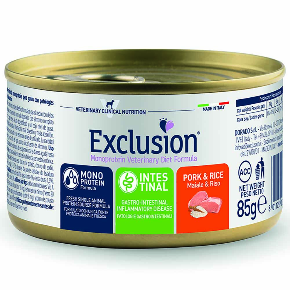 Exclusion Intestinal Maiale e Riso 85g per Gatti Adulti 1