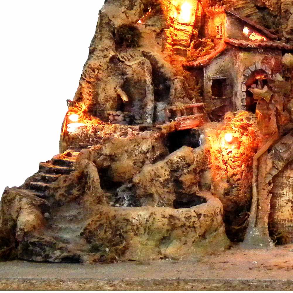 Presepe illuminato ruscello fontana forno mulino 68x55xh60cm 4