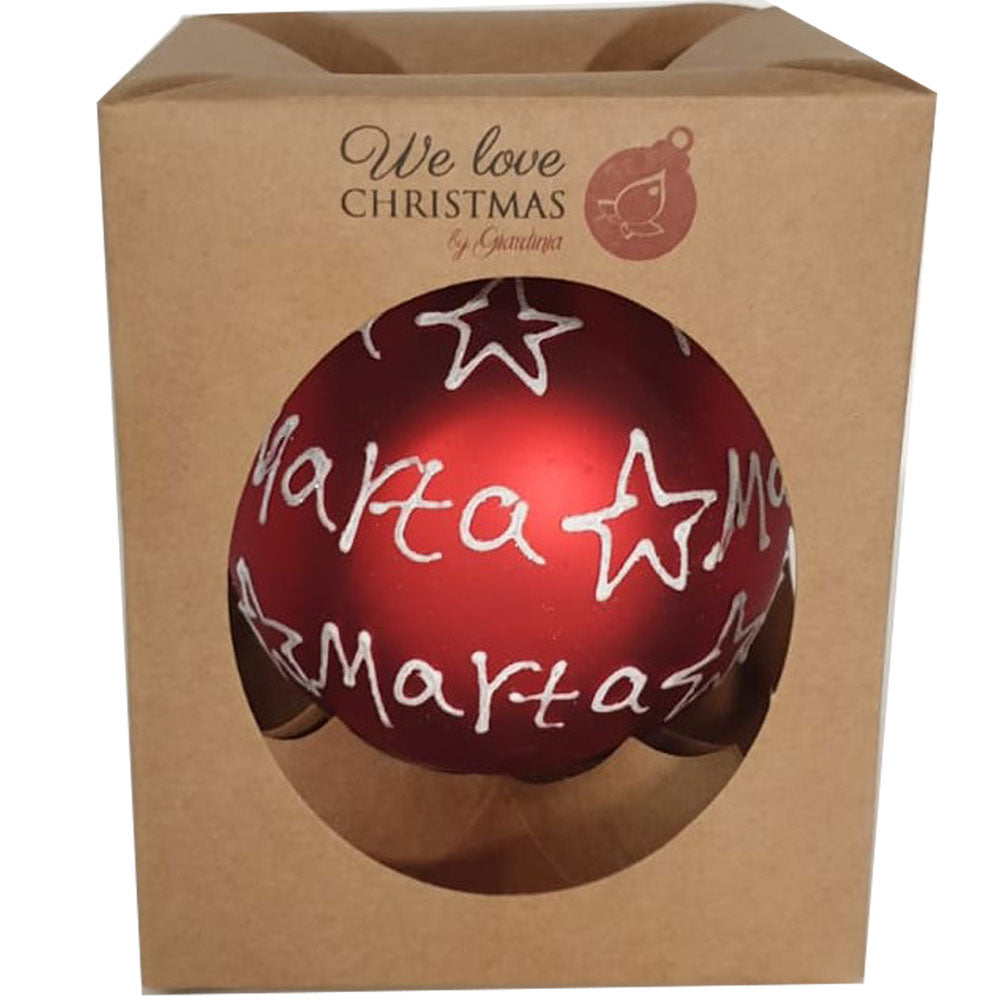 Pallina di Natale in vetro 10cm Rosso opaco scritta Marta 1