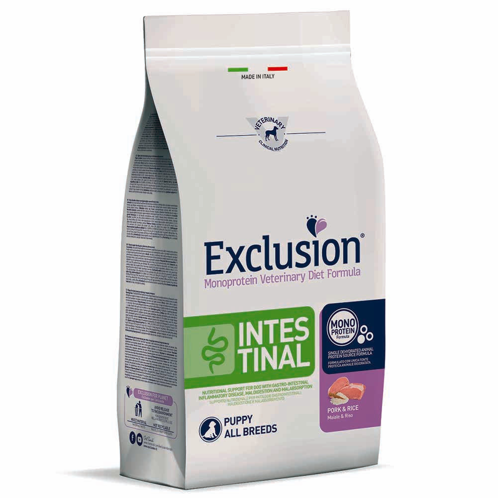Exclusion Intestinal Puppy Maiale e Riso 12,5kg per Cuccioli 1