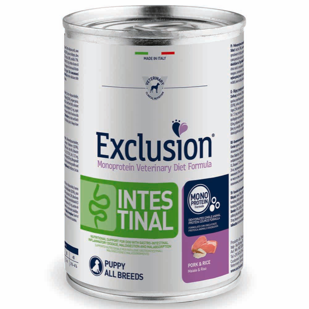 Exclusion Intestinal Puppy Maiale e Riso 400g per Cuccioli 1