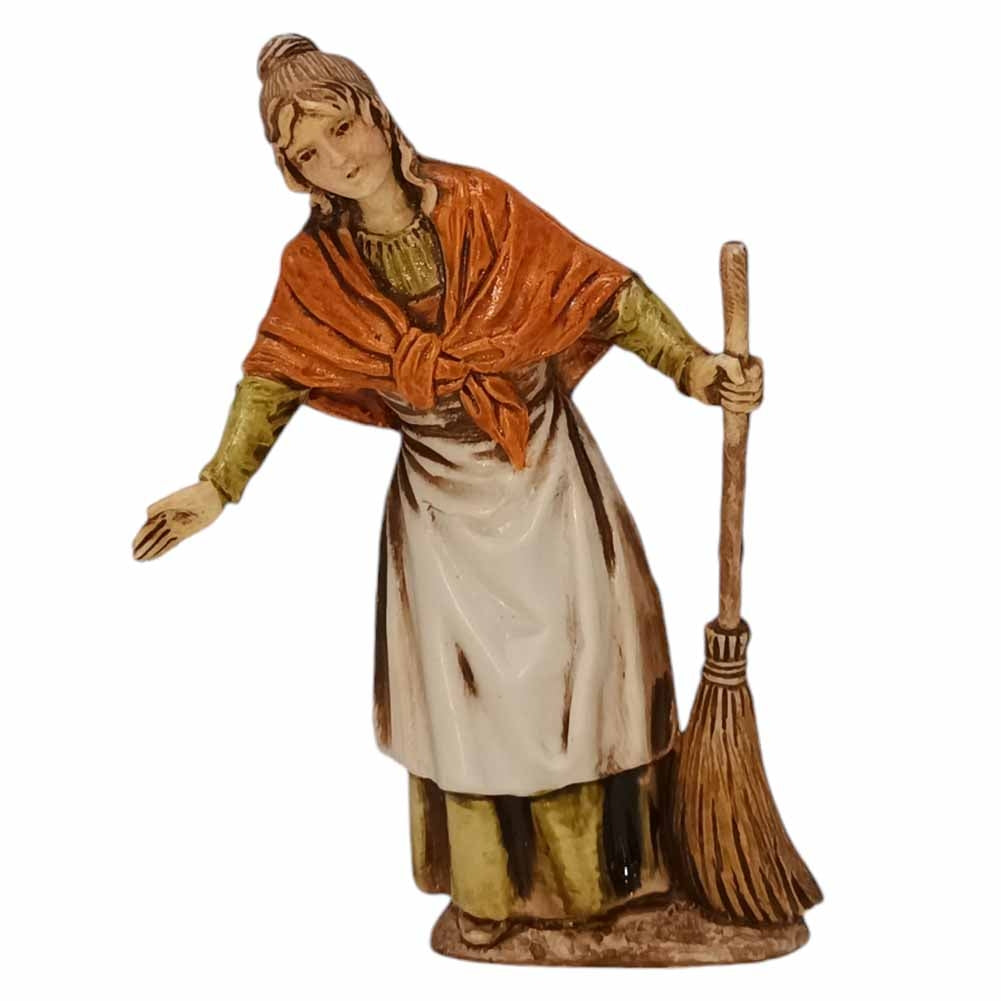 Statuina Presepe Donna con Scopa 10 cm Moranduzzo 1