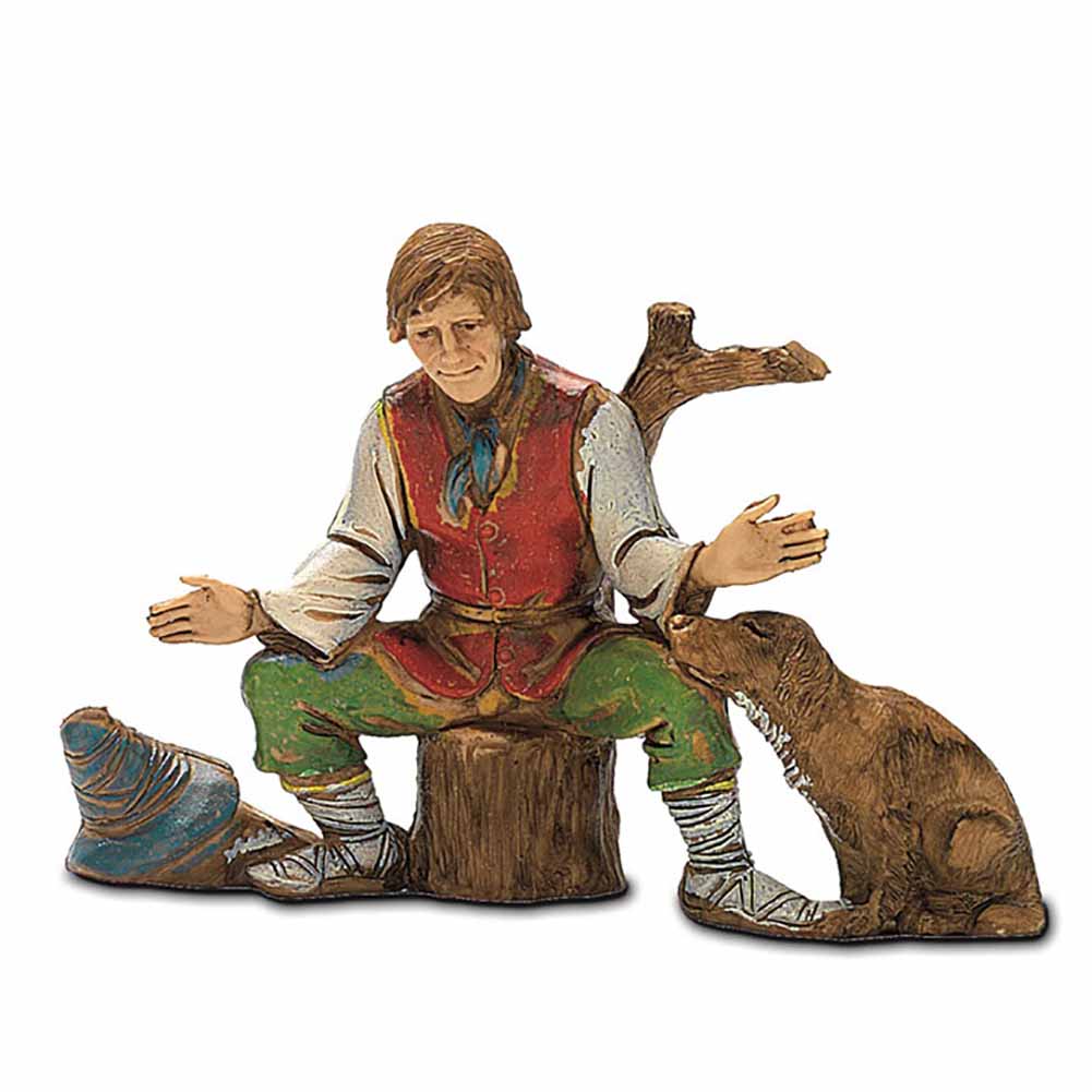 Statuina Presepe Pastore Seduto con Cane 10 cm Moranduzzo 1