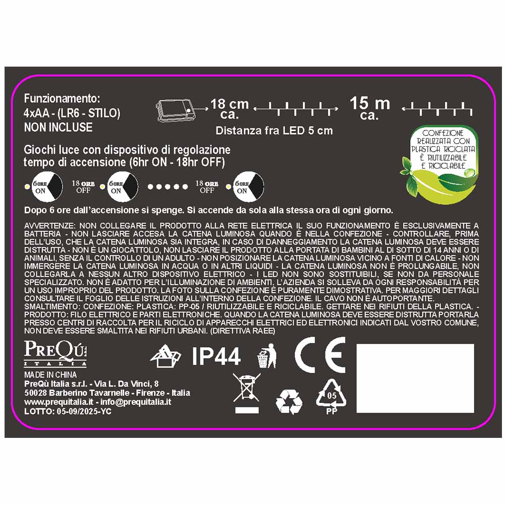 Catena luminosa a batteria 300 led Multicolor con giochi di luce filo verde e telecomando 3