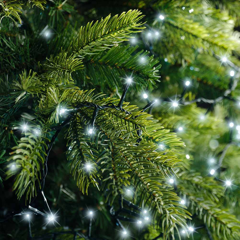 Catena luminosa 2000 led compact bianco ghiaccio filo verde con giochi di luce 45m 3