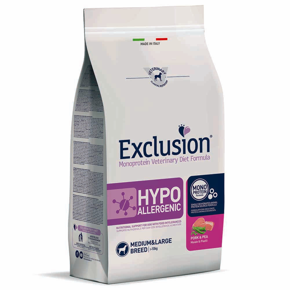 Exclusion Hypoallergenic Maiale e Piselli 2kg per Cani Adulti di Taglia Media e Grande 1