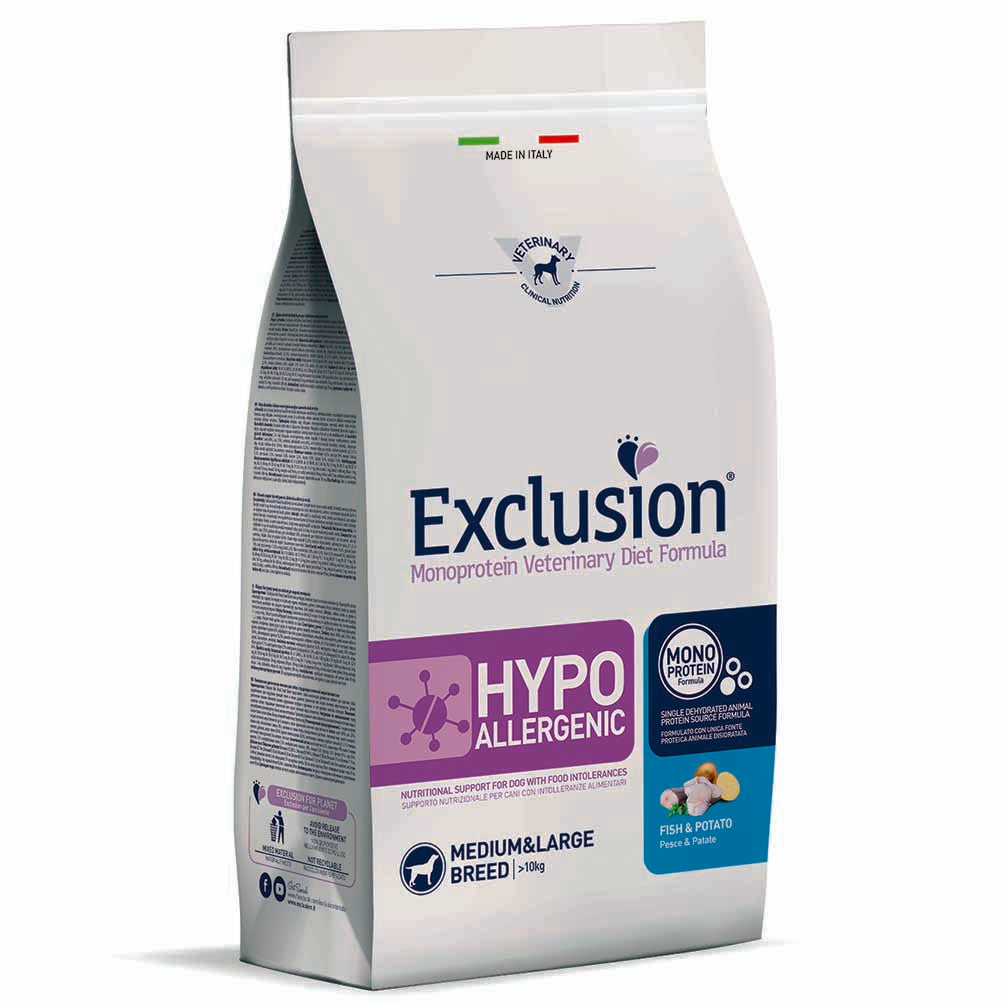 Exclusion Hypoallergenic Pesce e Patate 2kg per Cani Adulti di Taglia Media e Grande 1