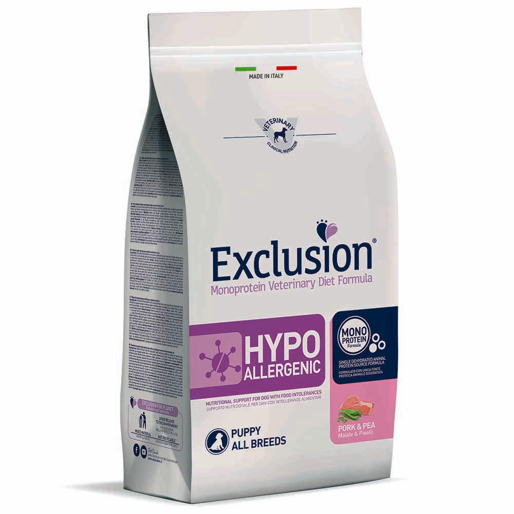 Exclusion Hypoallergenic Puppy Maiale e Piselli 2kg per Cuccioli