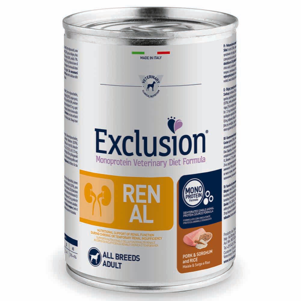 Exclusion Renal Maiale Sorgo e Riso 400g per Cani Adulti 1