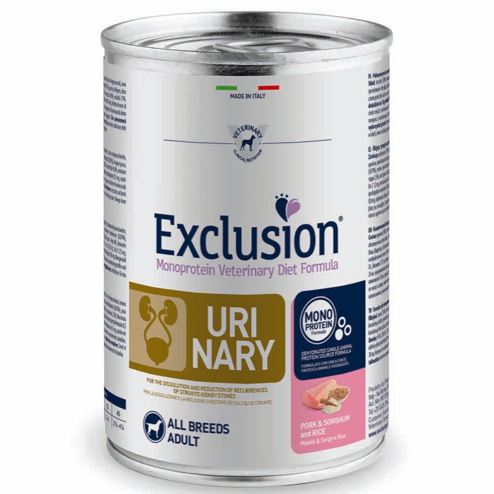 Exclusion Urinary Maiale Sorgo e Riso 400g per Cani Adulti 1