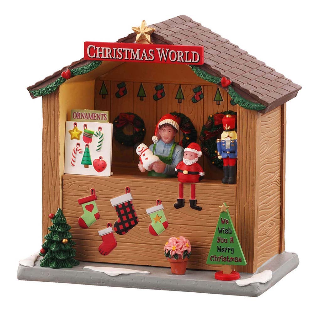 Christmas World Booth B/O 3V Christmast Market Lemax Cod 04734 1