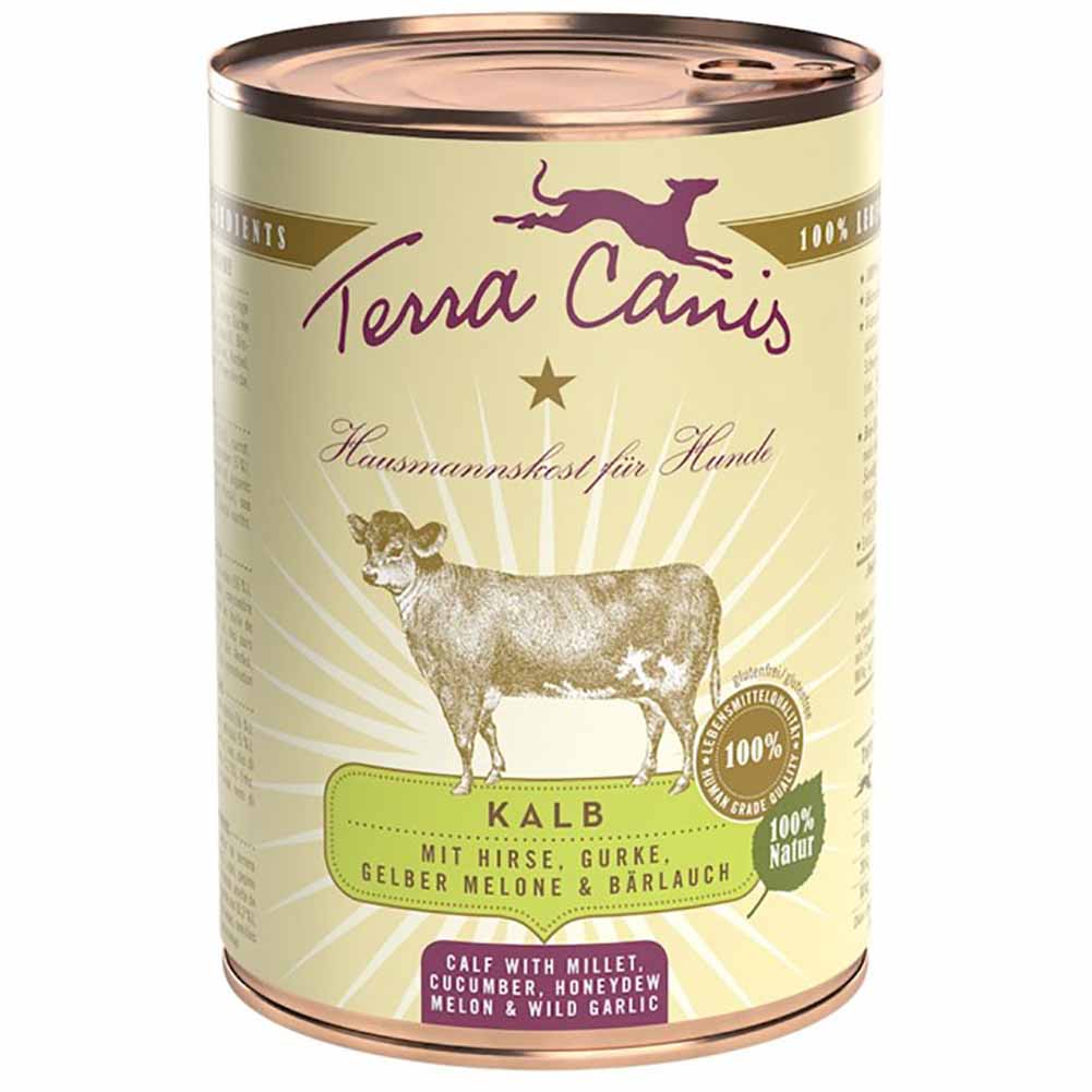 Terra Canis Classic vitello con miglio, cetriolo, melone giallo e aglio orsino 400 g Cibo umido per cani 1