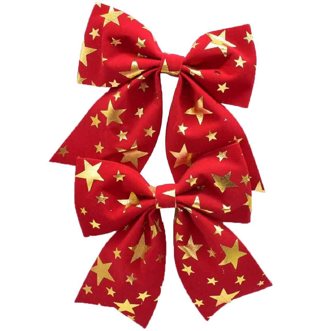 Fiocco in Tessuto Rosso con Stelle Oro 14cm Set 2 Pezzi 1