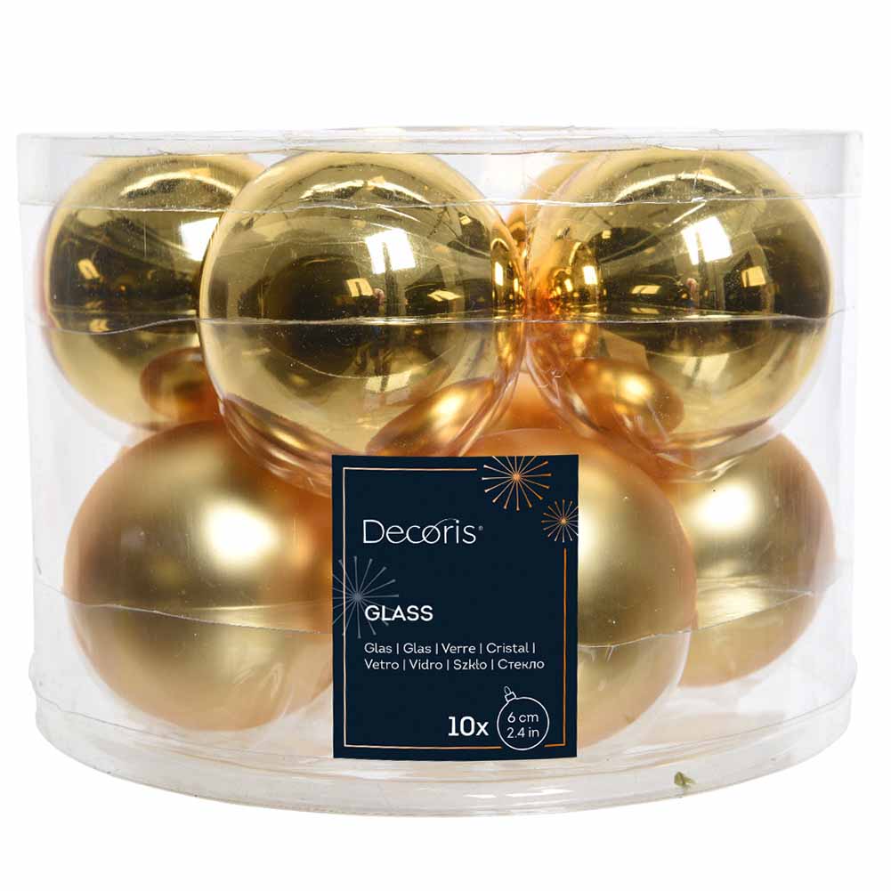 Confezione di 10 Palline di Natale in vetro oro 6cm 1