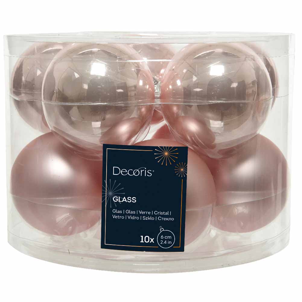 Confezione di 10 Palline di Natale in vetro rosa cipria 6cm 1