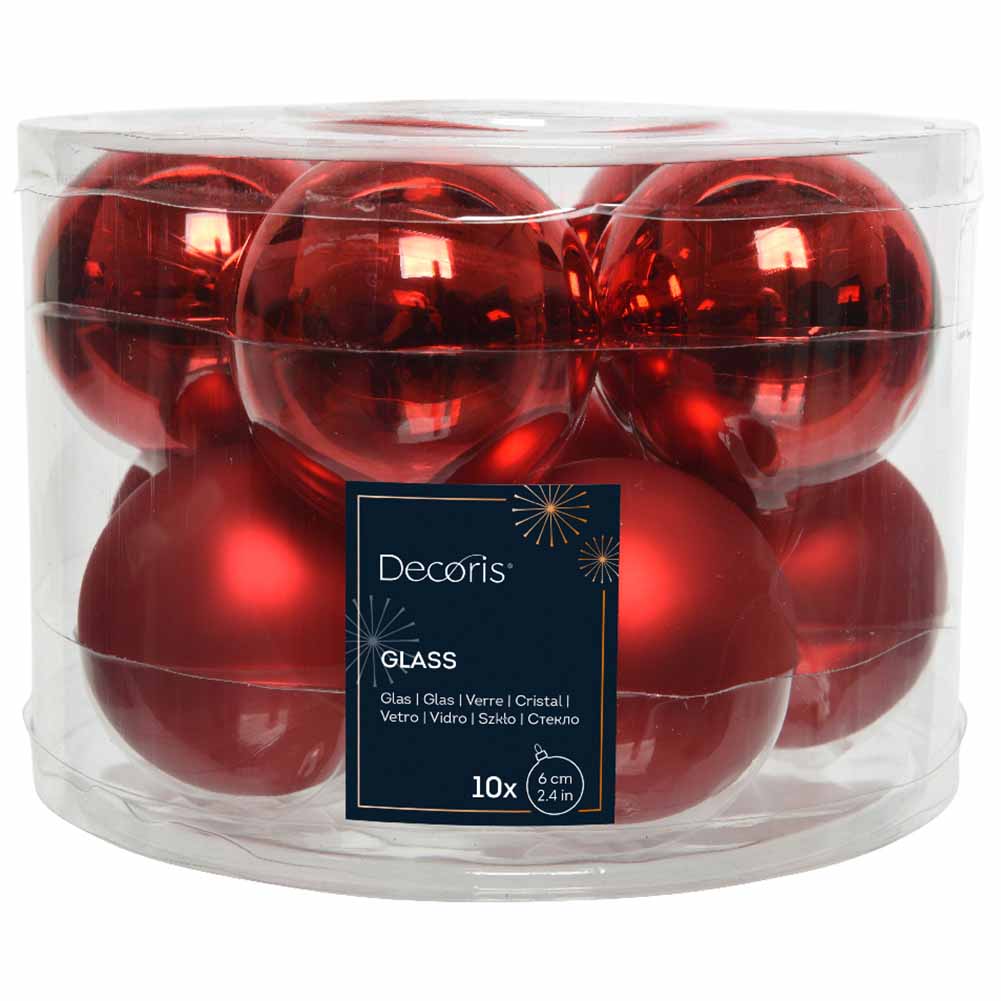 Confezione di 10 Palline di Natale in vetro rosso Natale 6cm 1