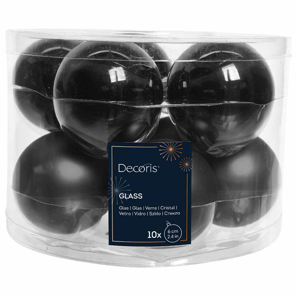 Confezione di 10 Palline di Natale in vetro nero 6cm 1