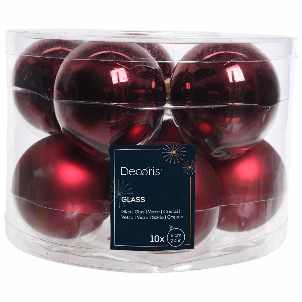 Confezione di 10 Palline di Natale in vetro rosso scuro 6cm 1