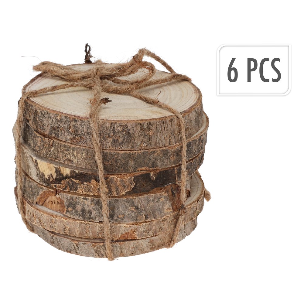 Set 6 dischi in legno di paulownia con corteccia 11 cm