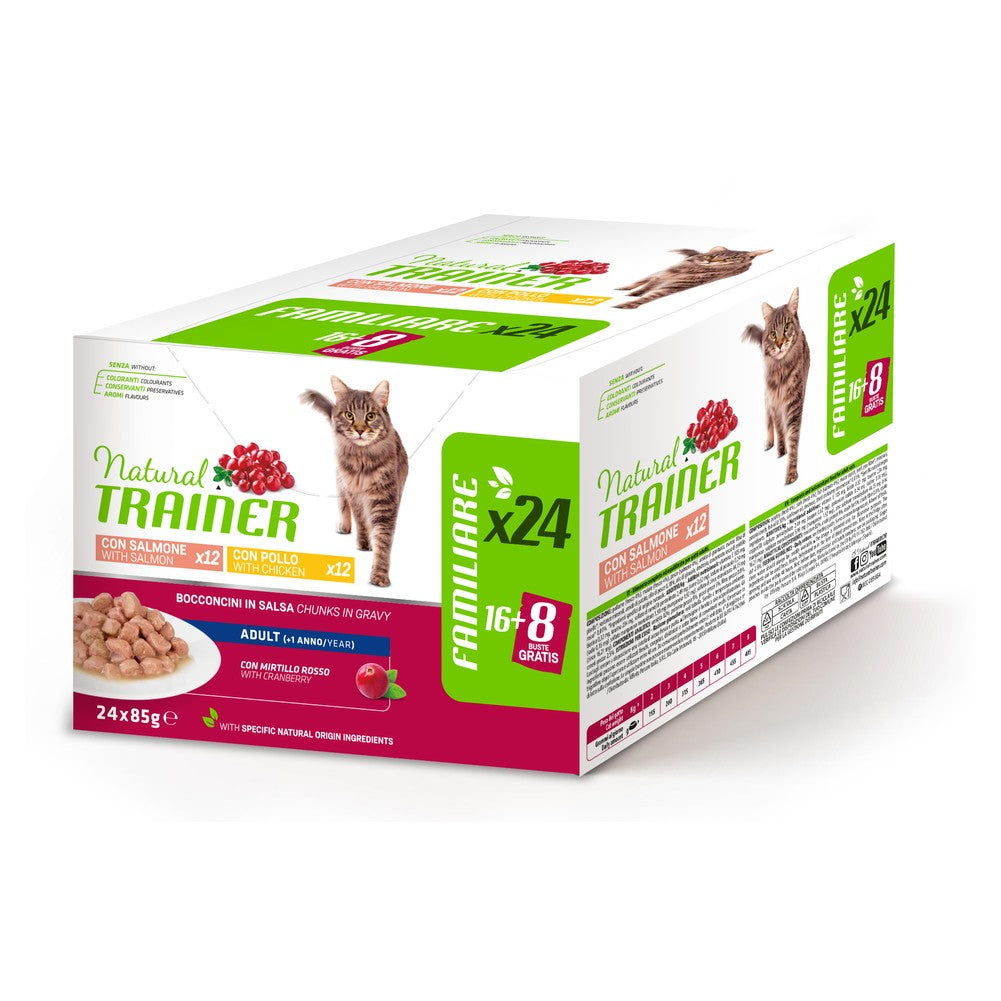 Multipack Natural Trainer Adult 24x85g Pollo + Salmone per Gatti (16+8) 1