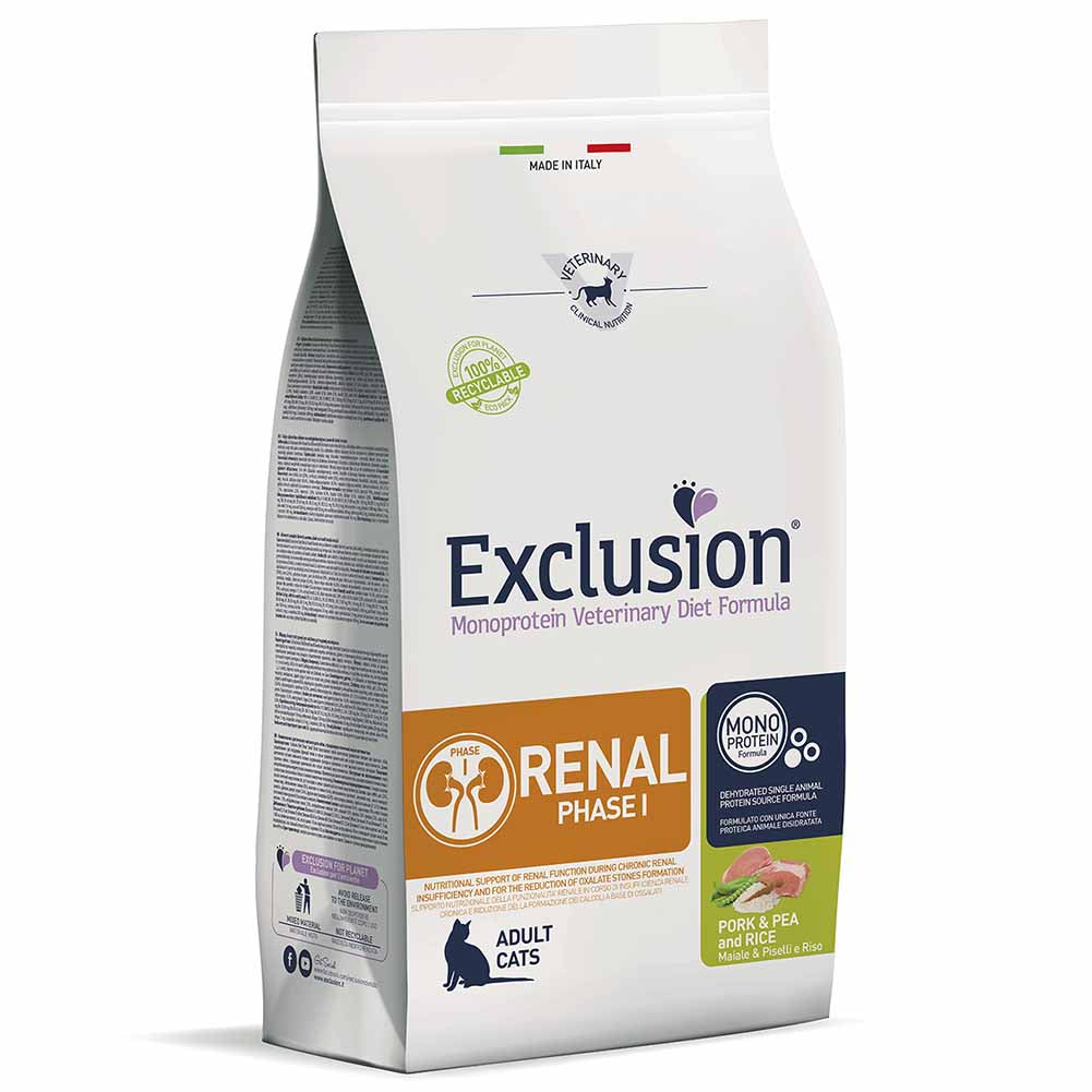 Exclusion Renal Phase 1 Maiale Piselli e Riso 1,5kg per Gatti Adulti 1
