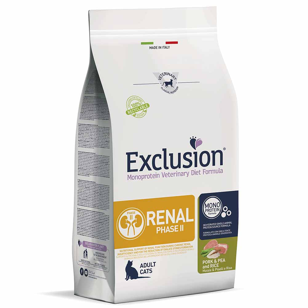 Exclusion Renal Phase 2 Maiale Piselli e Riso 1,5kg per Gatti Adulti 1
