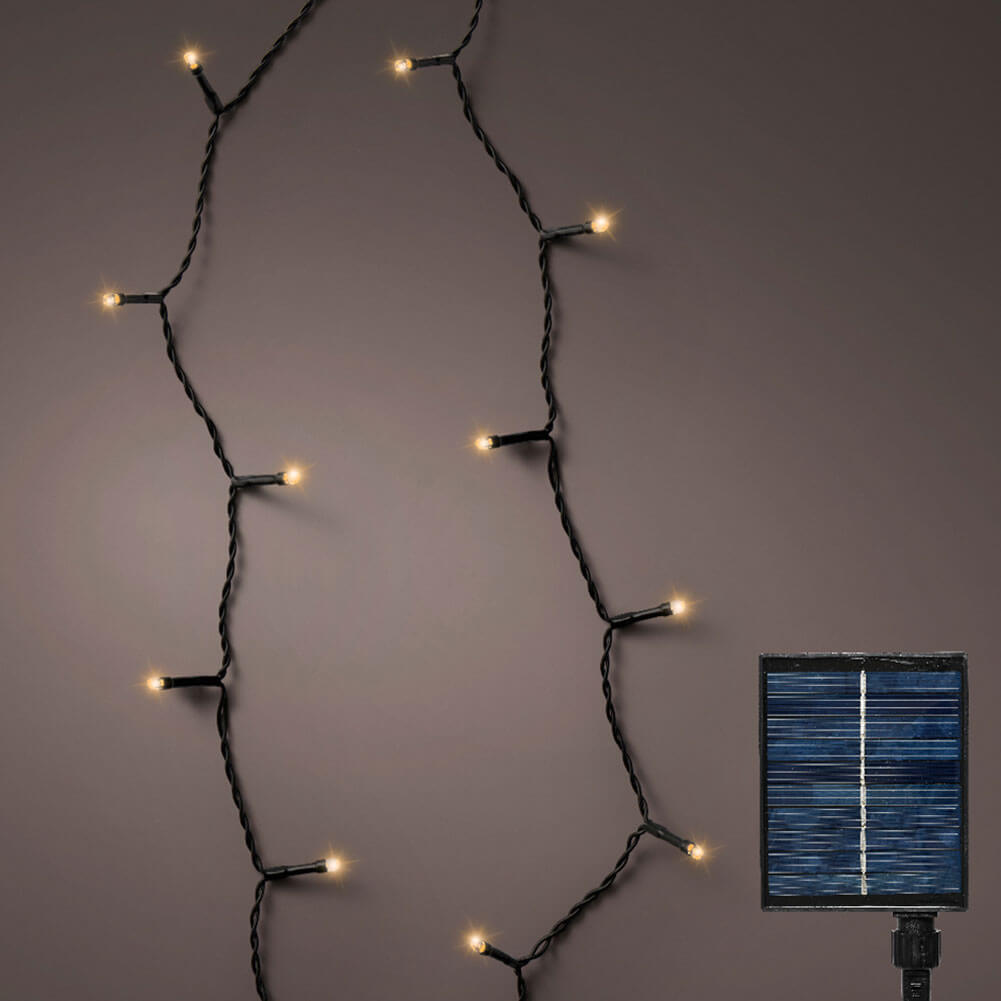 Catena luminosa a energia solare 240 led luce calda filo nero con giochi di luce 18m 3