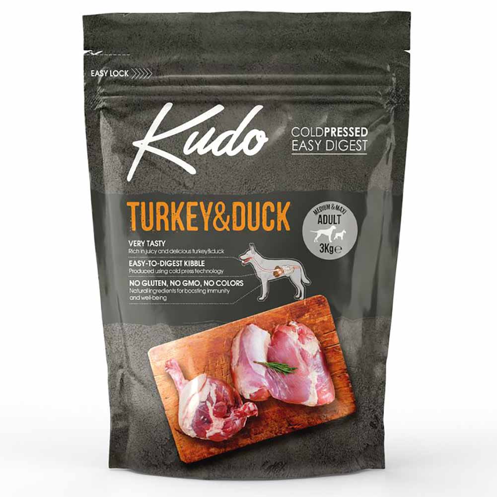 Kudo Turkey & Duck Adult Medium & Maxi 3kg per Cani Adulti di Taglia Media e Grande 1