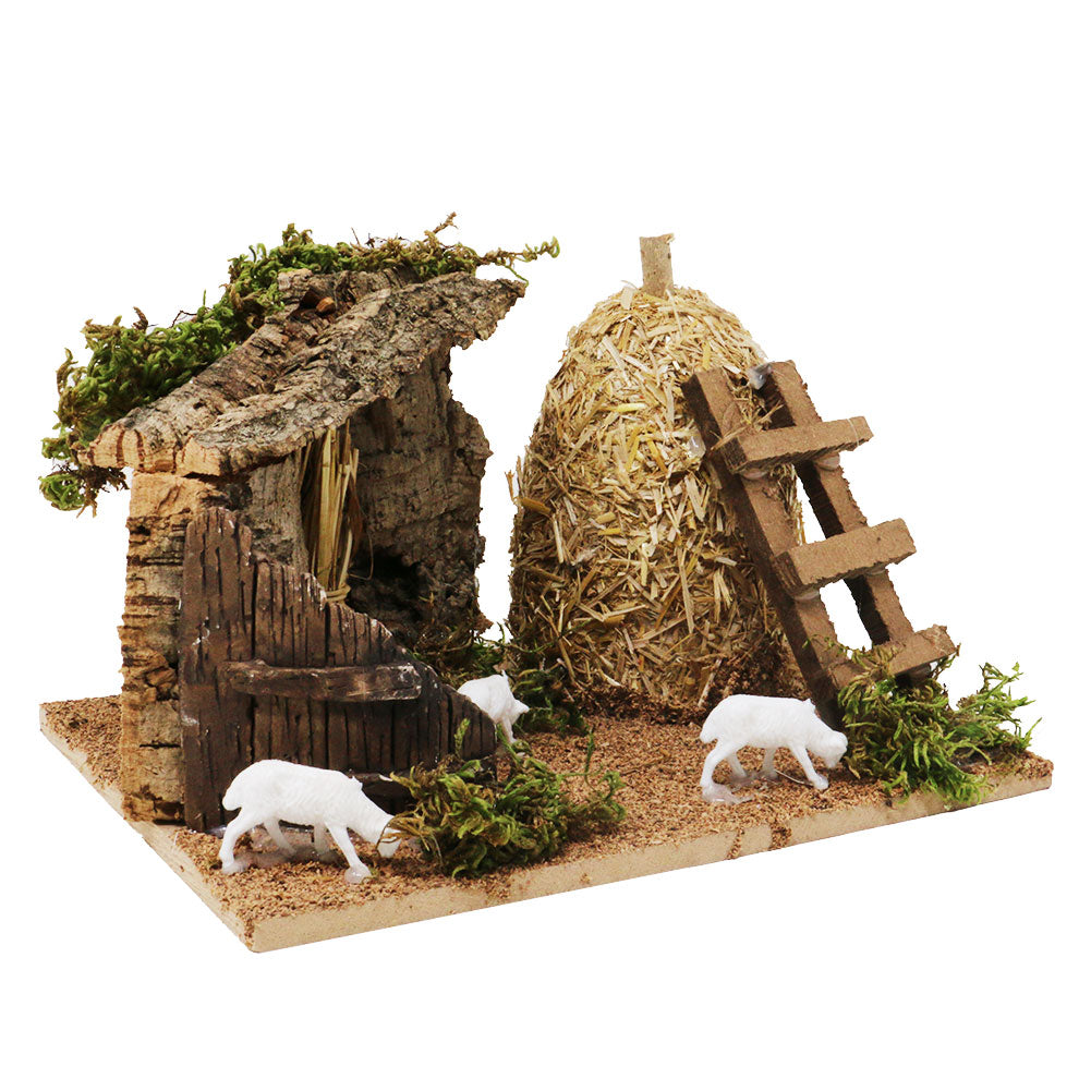 Ovile con covone e pecore 22x16x14cm 3