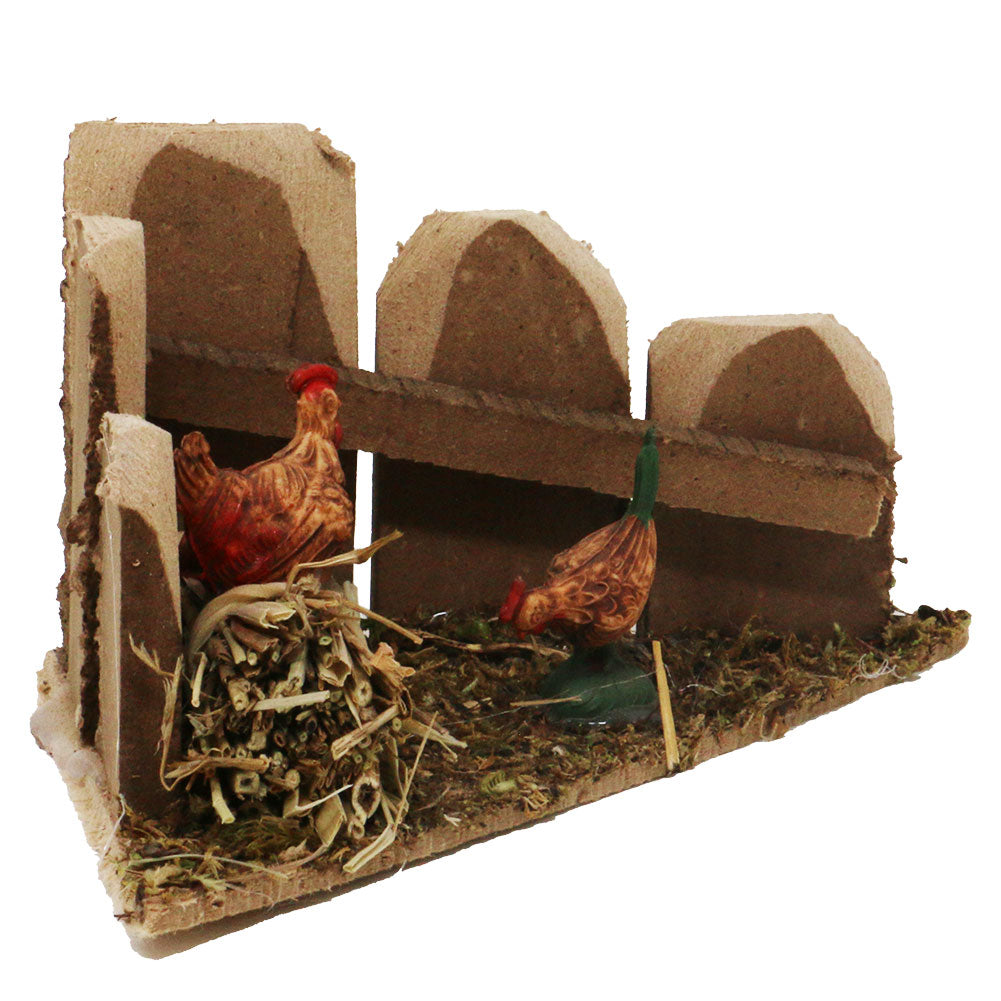 Staccionata ad angolo con galline 17x8x8cm 3