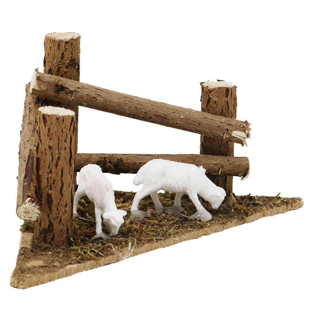 Staccionata ad angolo con pecore 17x8x8cm