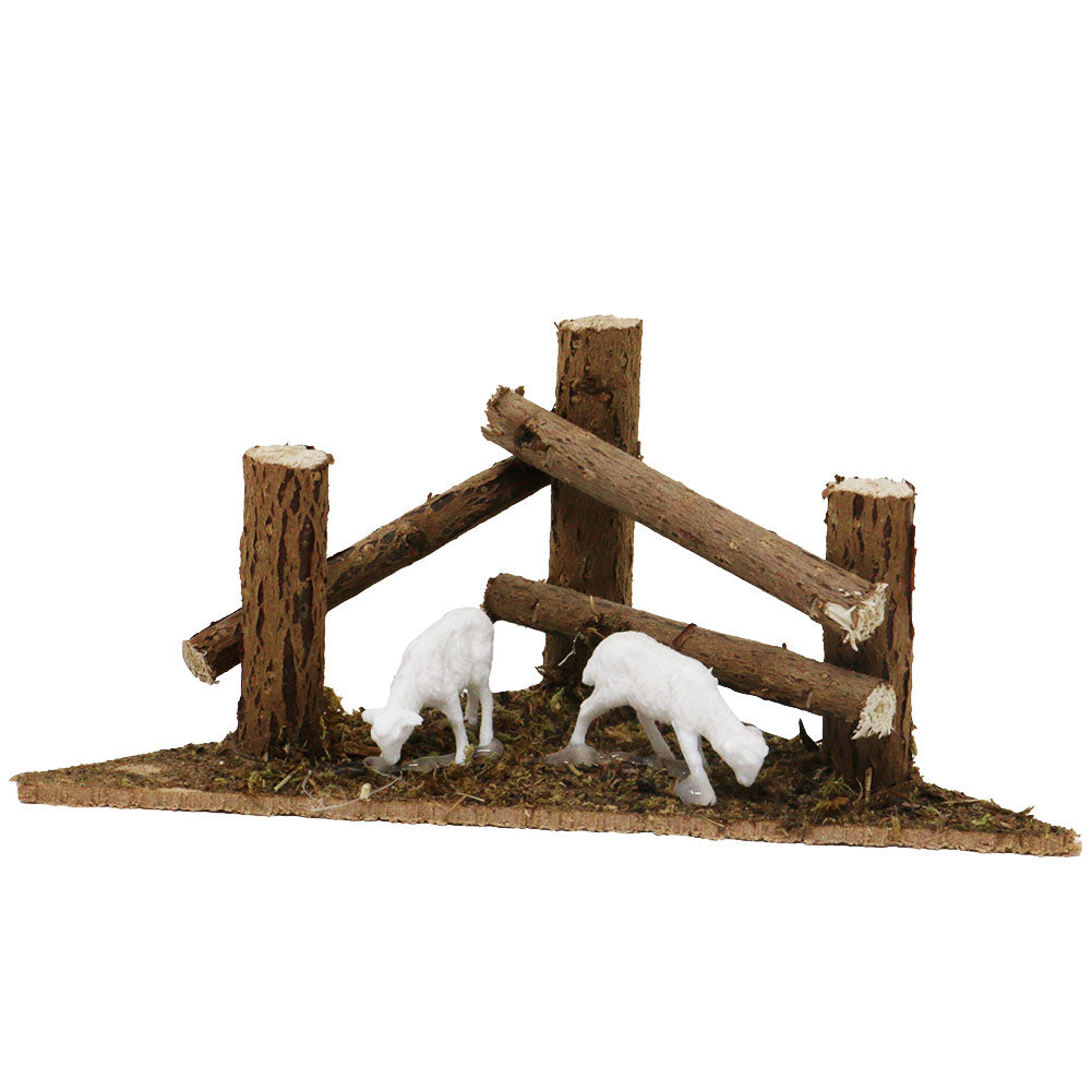 Staccionata ad angolo con pecore 17x8x8cm