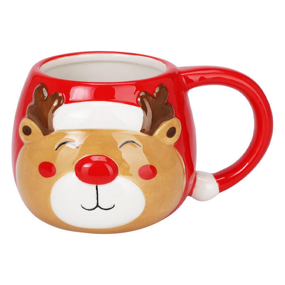 Tazza mug natalizia in ceramica con viso 3D rossa 370 ml – 1 pezzo, soggetto assortito 3