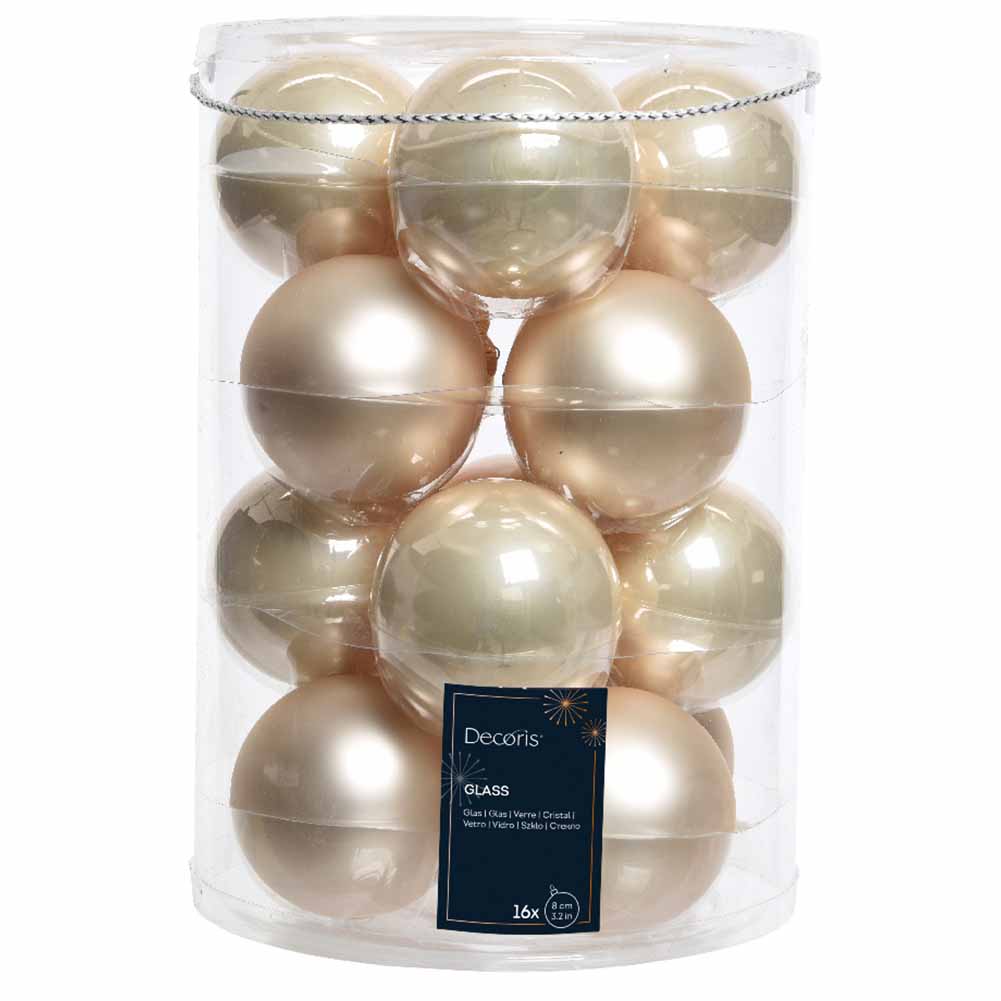 Confezione di 16 palline di Natale in vetro perla 8cm 1