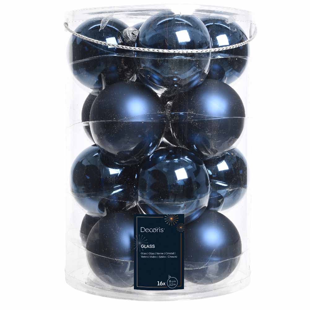 Confezione di 16 palline di Natale in vetro blu notte 8cm 1