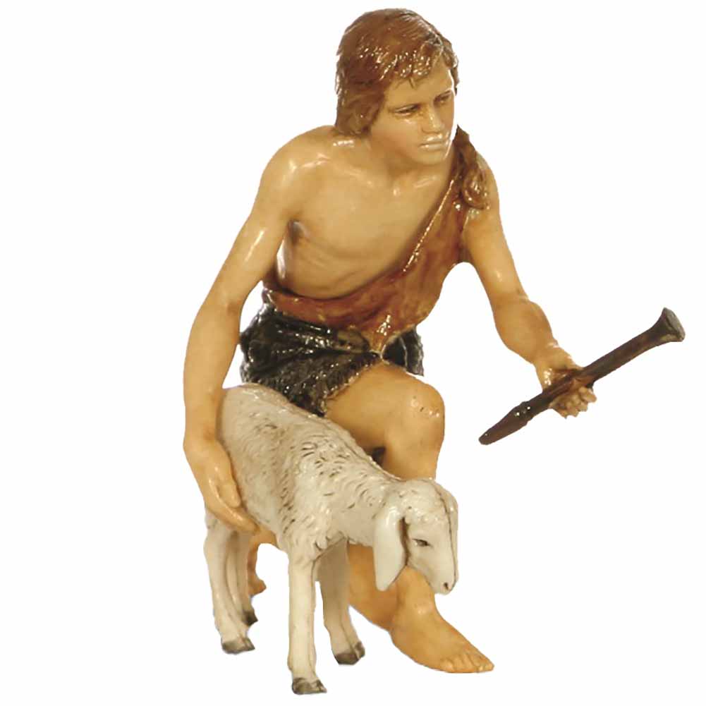 Statuina Presepe Inginocchiato con Pecora 13 cm Moranduzzo 1