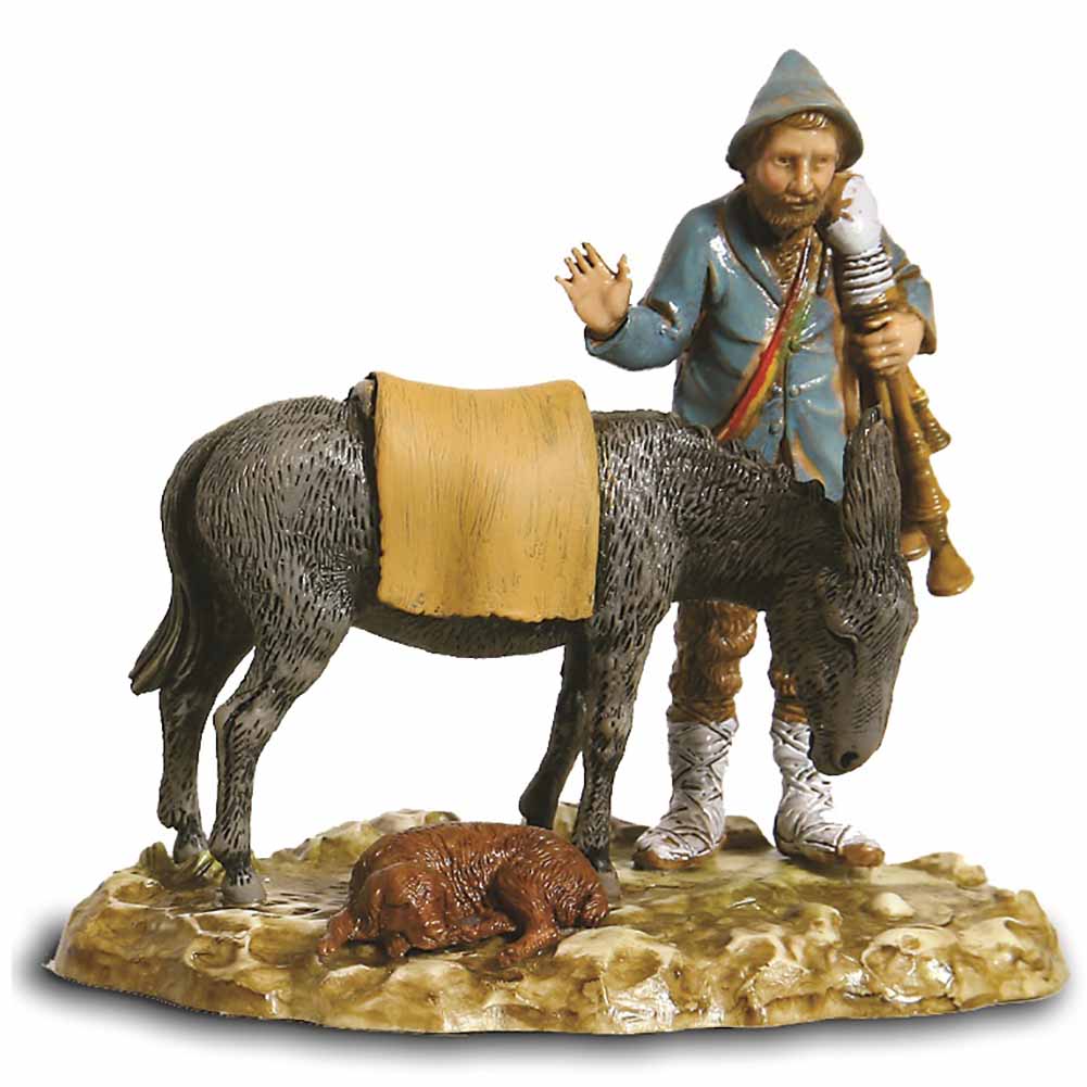 Statuina Presepe Zampognaro con Asino 10 cm Moranduzzo 1