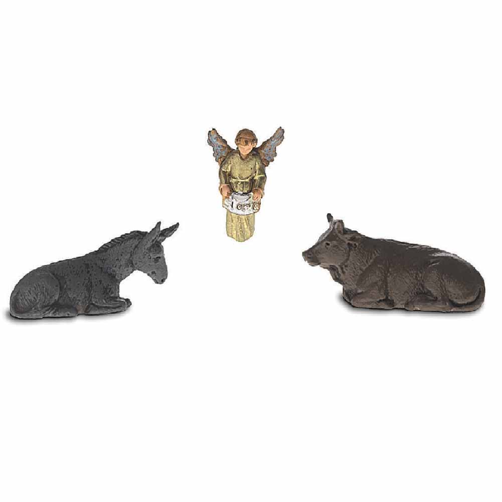 Statuina Presepe Confezione con Bue Asino e Angelo Gloria 3,5 cm Moranduzzo 1