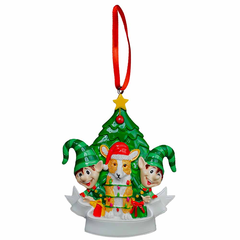 Pendente personalizzabile Due Elfetti con albero e cane Elfidea 1