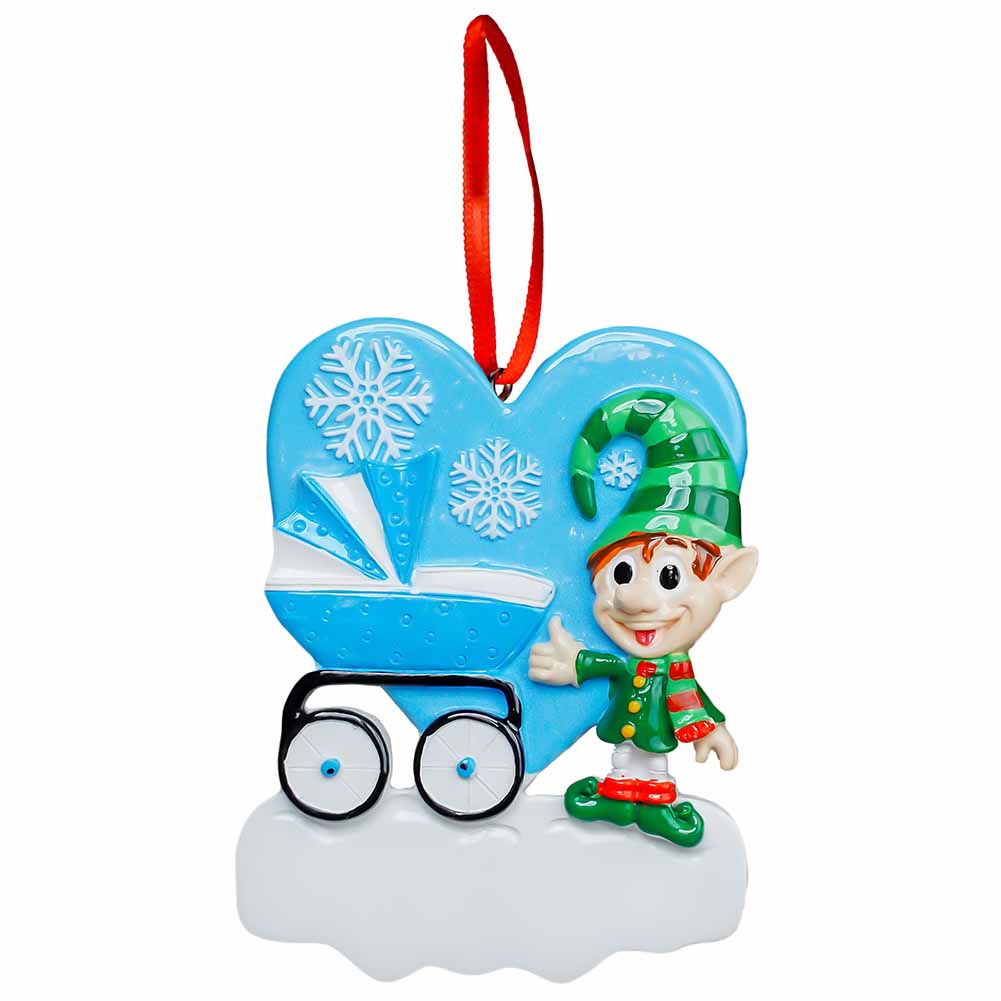 Pendente personalizzabile Elfetto con carrozzina azzurra Elfidea 1