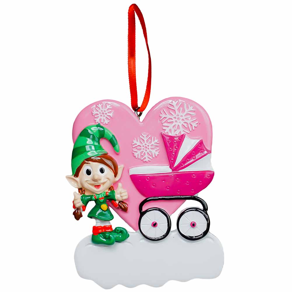 Pendente personalizzabile Elfetto con carrozzina rosa Elfidea 1