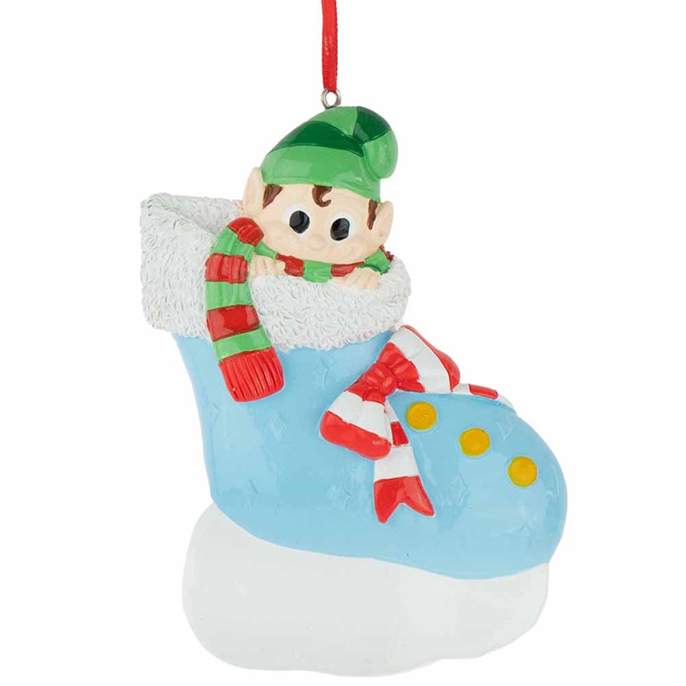 Pendente personalizzabile Primo Natale Elfetto scarpa azzurra Elfidea 1