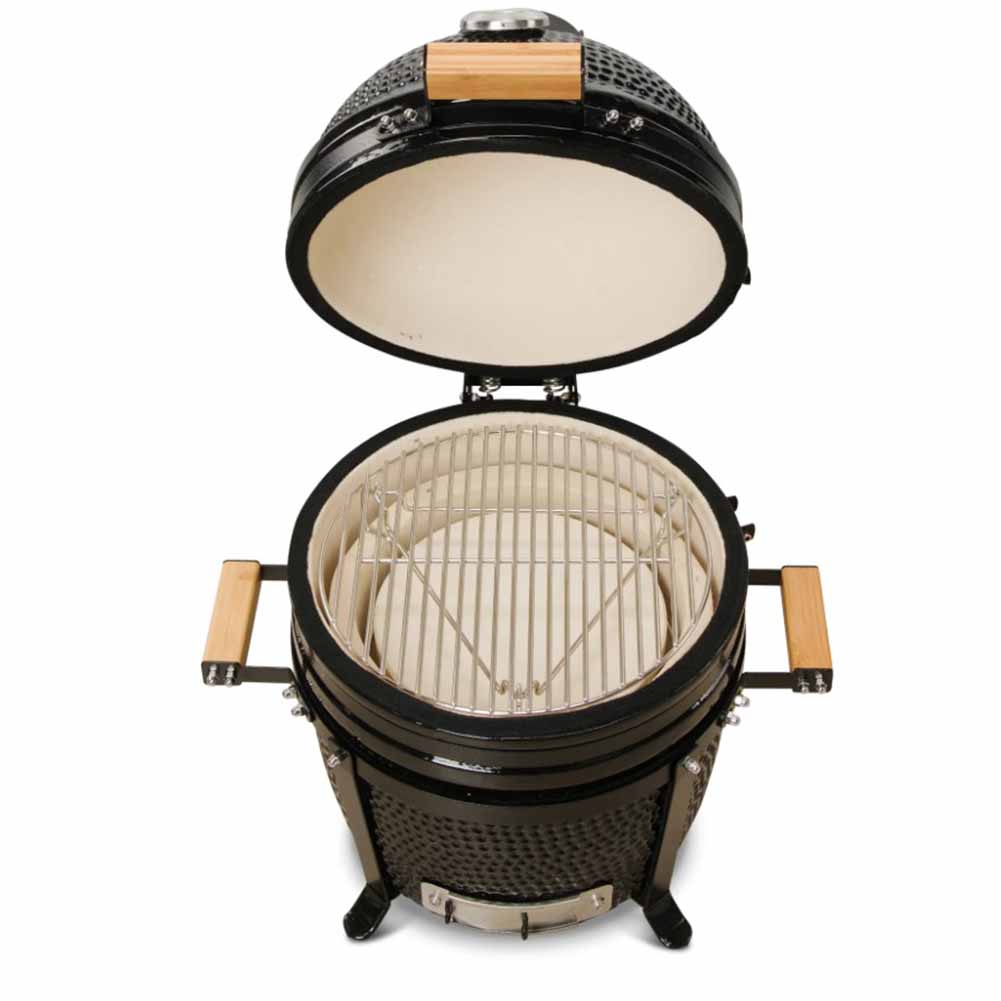 Kamado Bono Minimo Barbecue Kamado 40 cm Nero Compatto con Sistema di Cottura Multifunzionale 3
