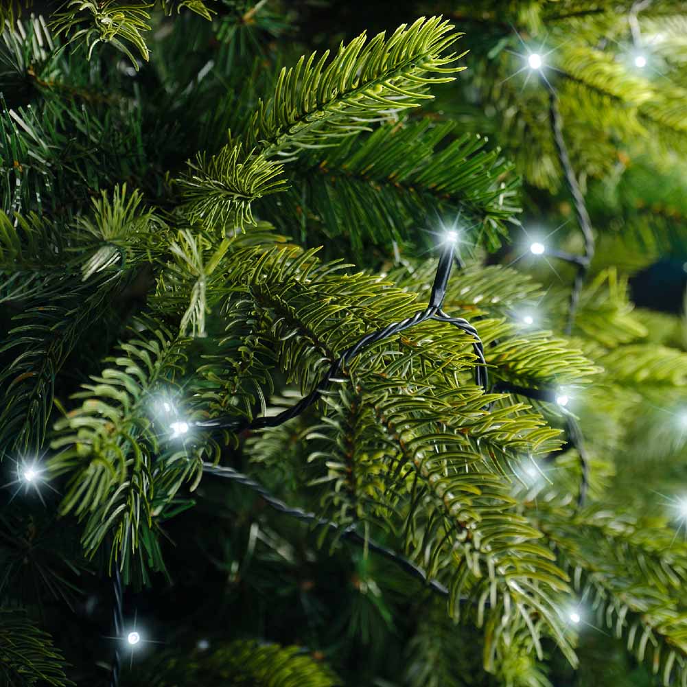 Catena luminosa a batteria 192 led bianco ghiaccio filo verde con giochi di luce14,3m 3