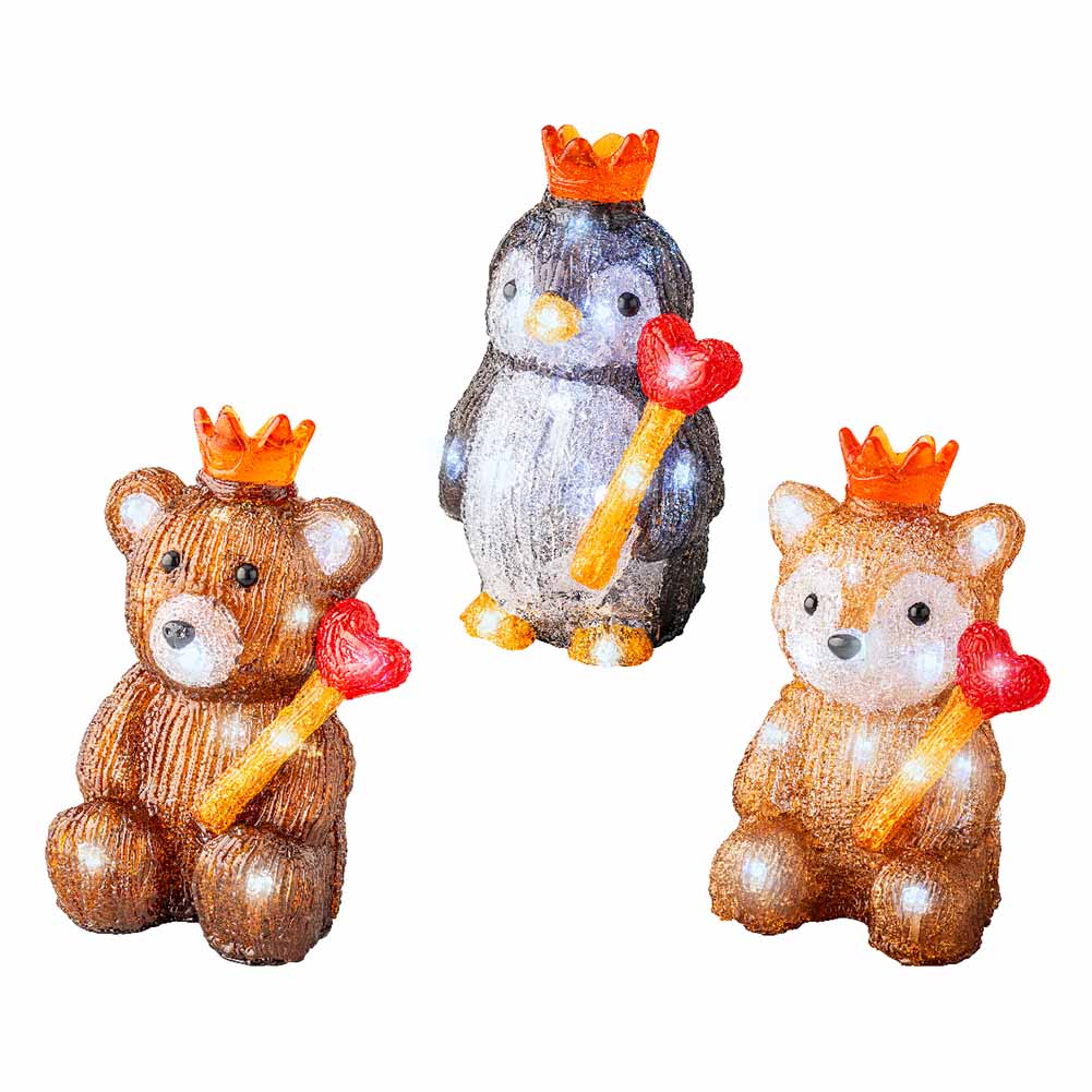 Figura luminosa a batteria Animali con scettro e corona 20 led luce bianco ghiaccio 21cm 1pezzo 1