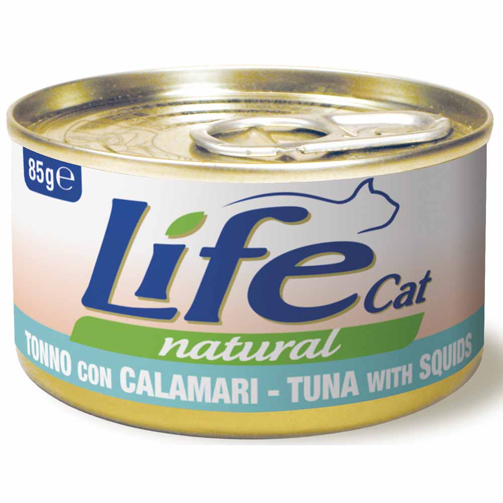 Life Cat Natural Tonno e Calamari cibo umido per gatti adulti 85g 1