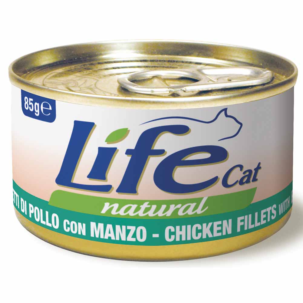 Life Cat Natural Filetti di Pollo e Manzo cibo umido per gatti adulti 85g 1